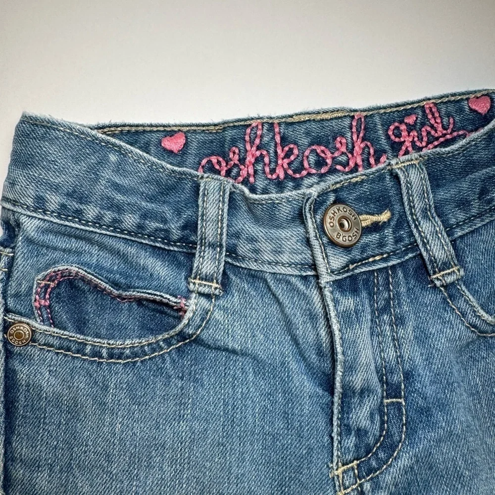 Osh Kosh Girls Vintage Denim Jeans Flowered Embroidery Size 4